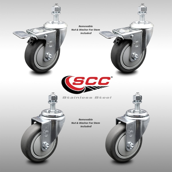 Service Caster 4 Inch SS Thermoplastic Rubber 1/2 Inch Threaded Stem Caster Total Lock Brake, 2PK SCC-SSTSTTL20S414-TPRB-121315-2-S-2 - main